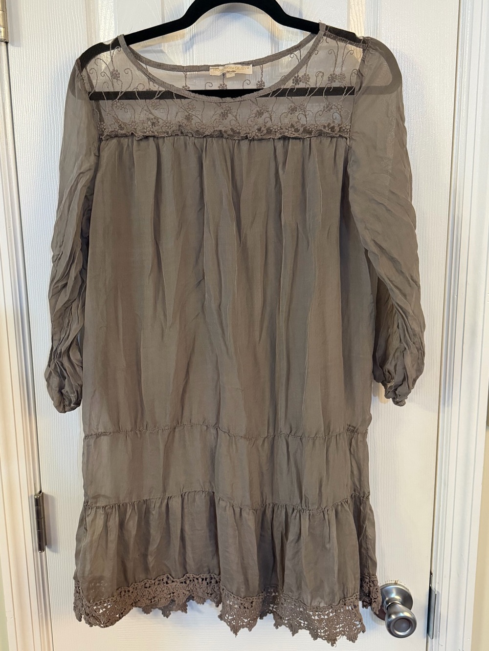 Prontomoda Giusy Italy Silk Lace Tunic Dress Taupe Small Boho Made Italy